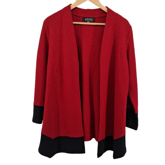Kasper Women's Red Black Open Front Wool Blend Cardigan Jacket Size L - Picture 1 of 10